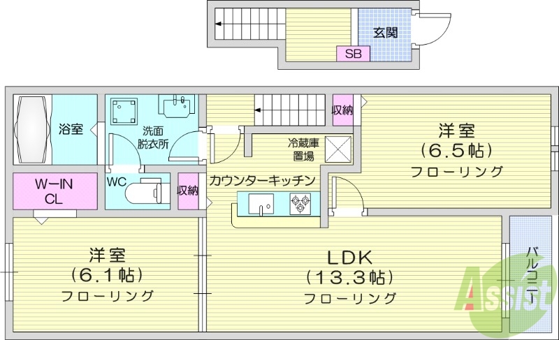 グレースヒルズGAMOA棟の間取り