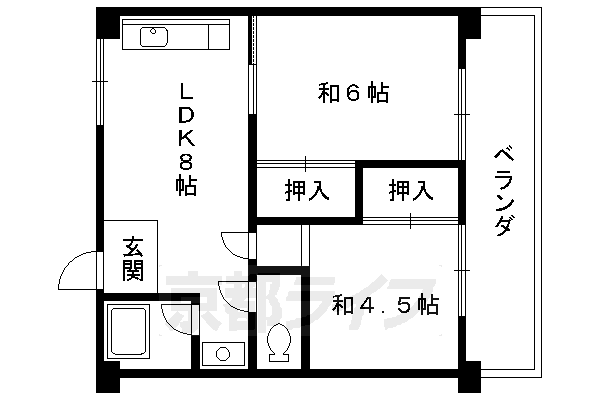 京都市左京区一乗寺向畑町のマンションの間取り