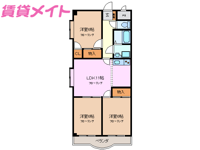 四日市市川北のマンションの間取り