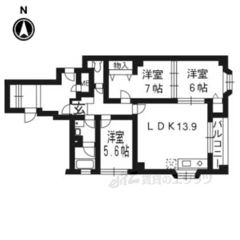 京都市北区小山西花池町のマンションの間取り