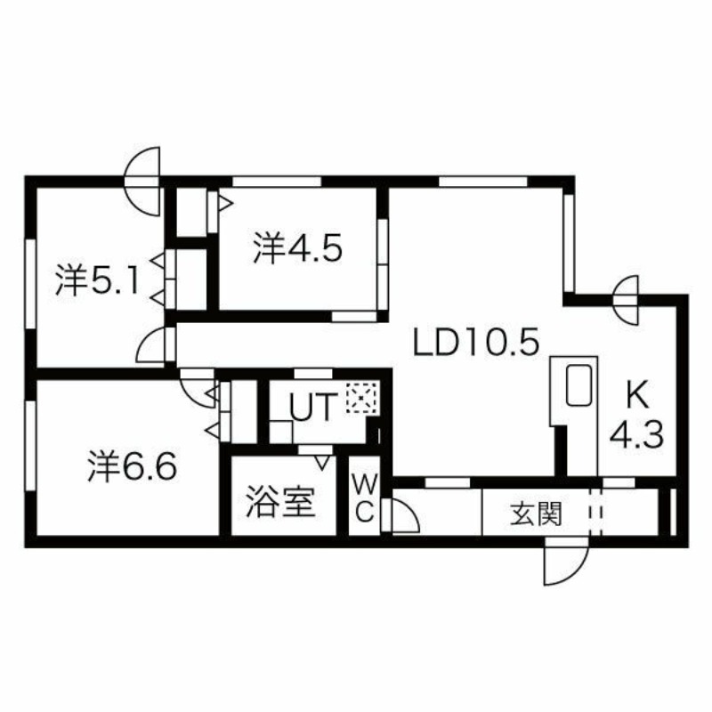 札幌市手稲区手稲本町二条のマンションの間取り