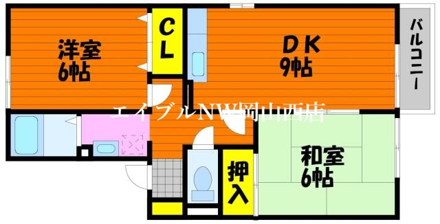 岡山市北区尾上のアパートの間取り