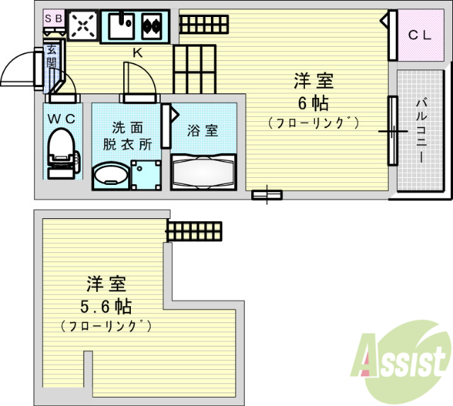 大阪市西淀川区野里のアパートの間取り