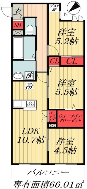 市川市新井のマンションの間取り