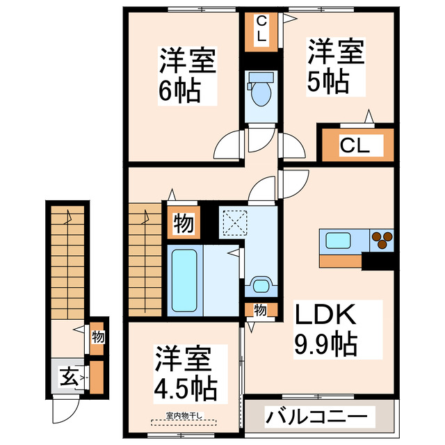 上益城郡益城町大字古閑のアパートの間取り