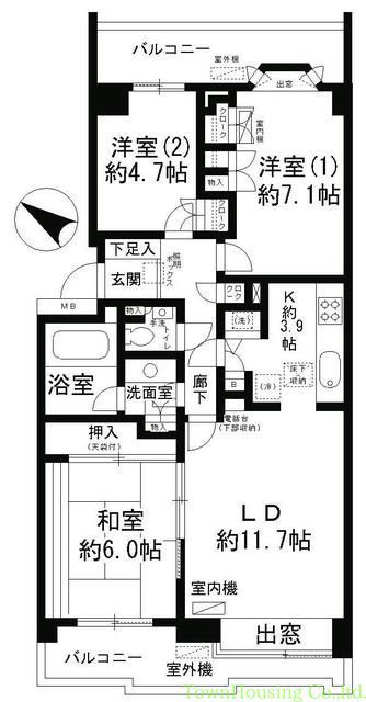 世田谷区用賀のマンションの間取り