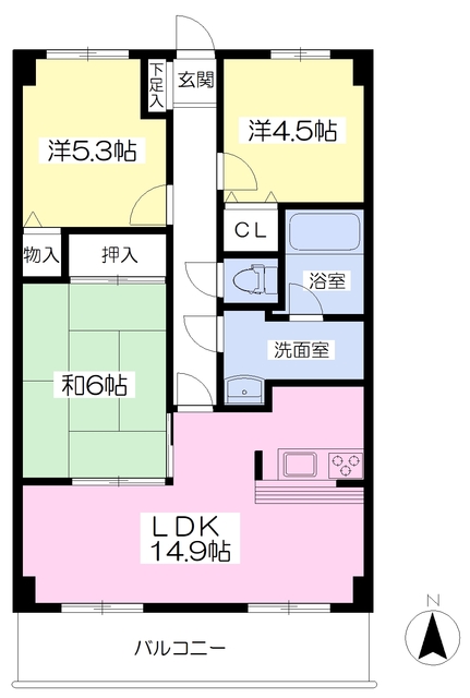 越谷市大字袋山のマンションの間取り