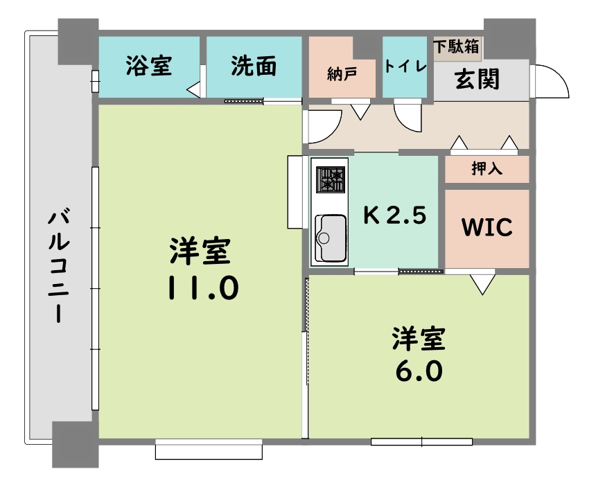 北九州市小倉北区神岳のマンションの間取り