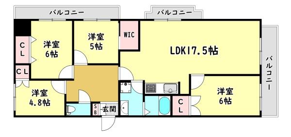 門真市野里町のマンションの間取り