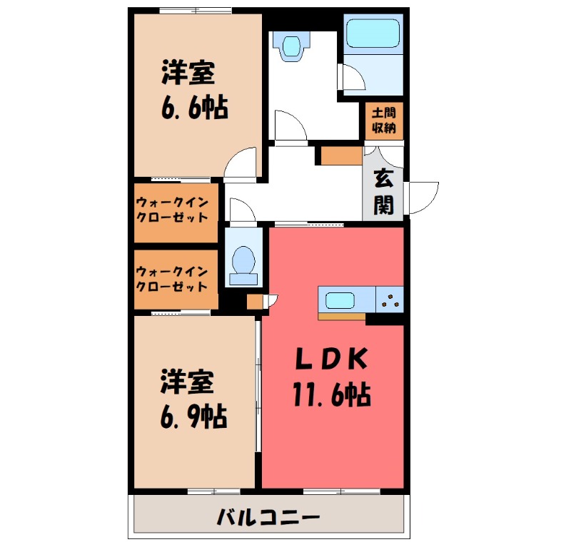 伊勢崎市田中島町のアパートの間取り