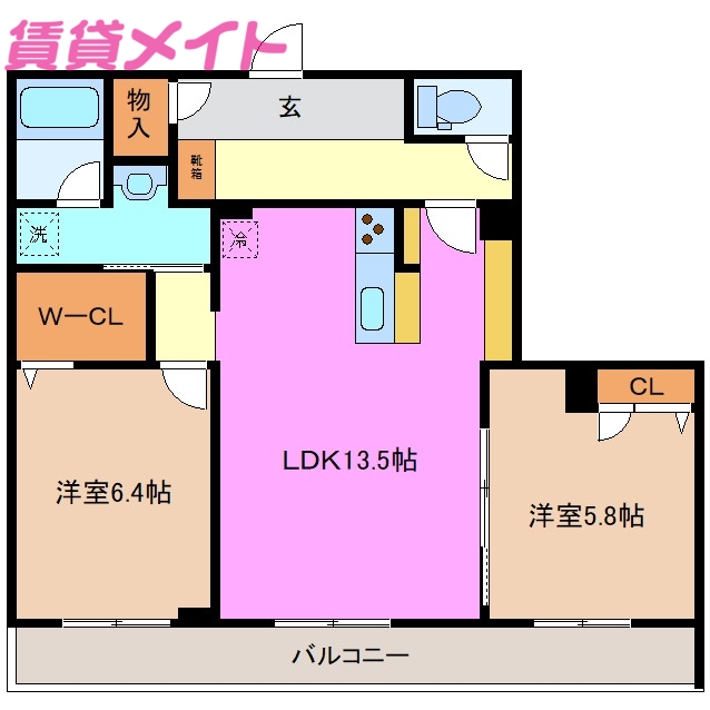 四日市市大字西阿倉川のマンションの間取り