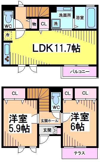 京王線 芦花公園駅 徒歩12分 2階建 築12年の間取り写真