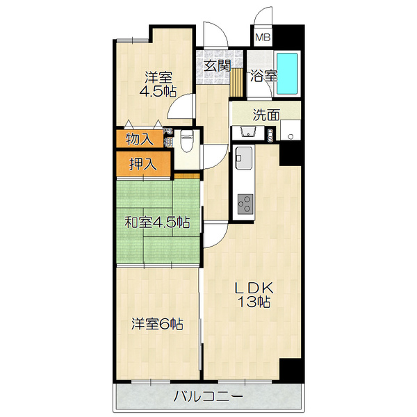 大阪市東住吉区駒川のマンションの間取り