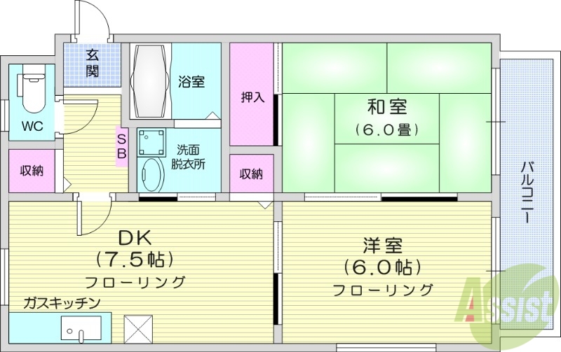 仙台市宮城野区宮千代のアパートの間取り