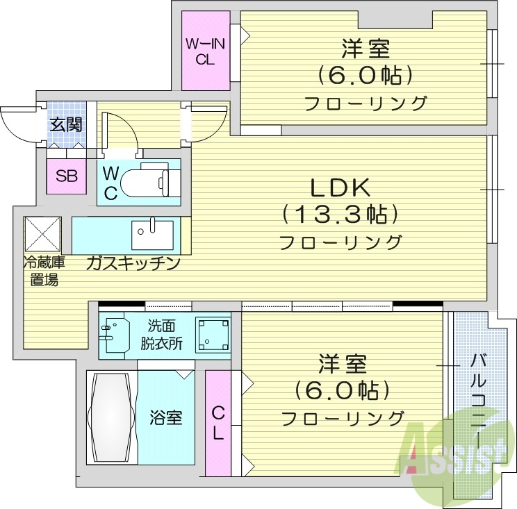 大通シャトー桂和西16の間取り