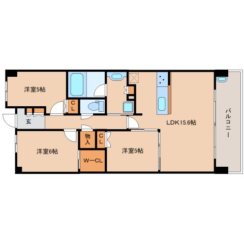 奈良市西大寺北町のマンションの間取り