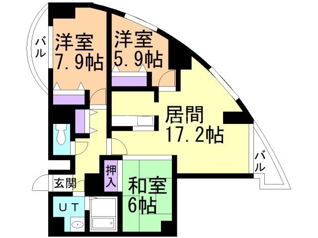 札幌市豊平区美園一条のマンションの間取り