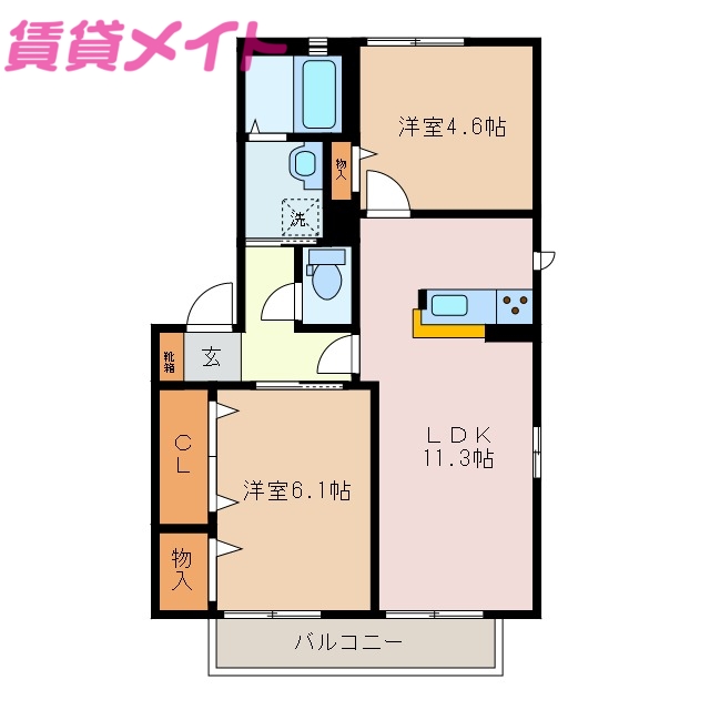 四日市市大字茂福のアパートの間取り