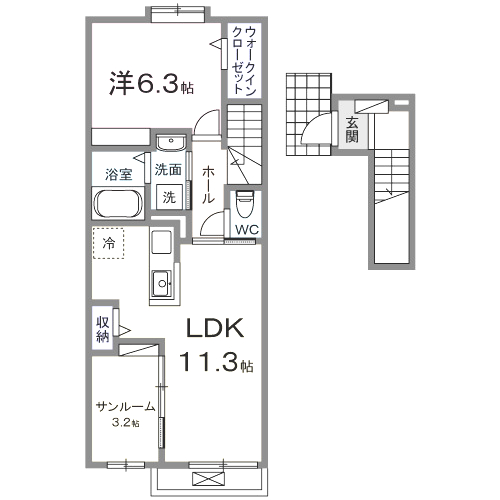 四街道市大日のアパートの間取り