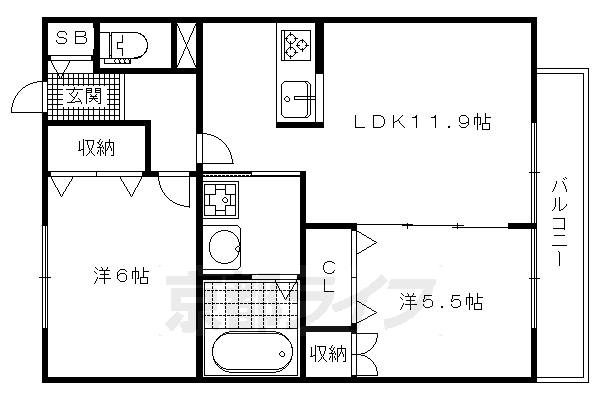 【京都市北区大宮南箱ノ井町のアパートの間取り】