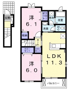 福山市加茂町大字下加茂のアパートの間取り