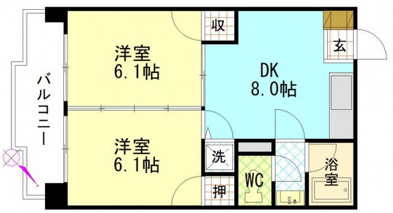 広島市南区東雲のマンションの間取り