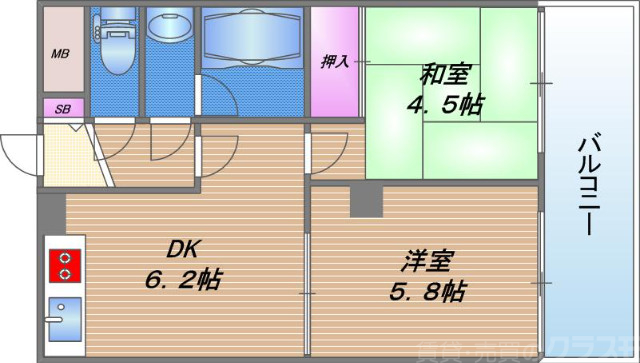 大阪市天王寺区清水谷町のマンションの間取り