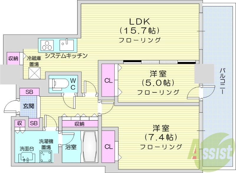 札幌市東区北七条東のマンションの間取り