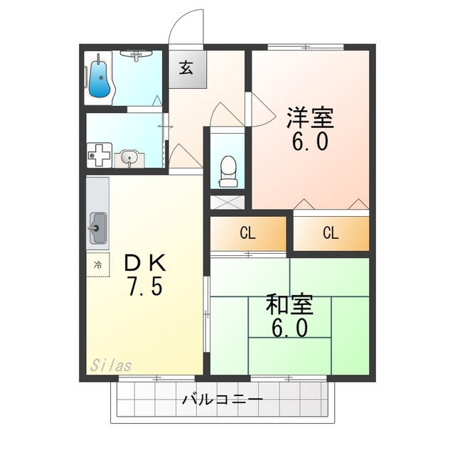 【京都市左京区岩倉三宅町のアパートの間取り】