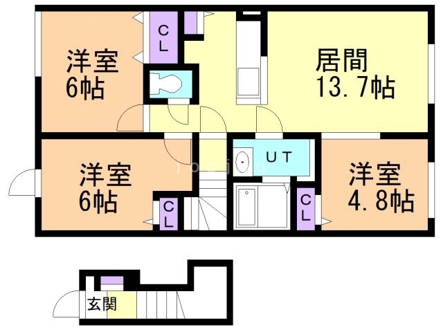 滝川市東町のアパートの間取り