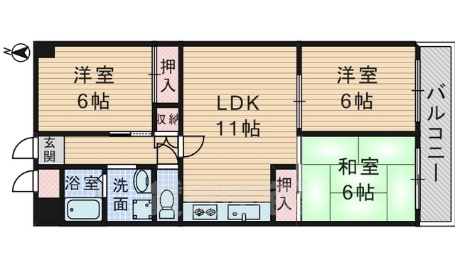 豊中市栗ケ丘町のマンションの間取り