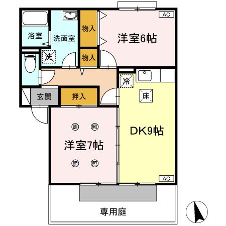 セジュールソシア　B棟102の間取り