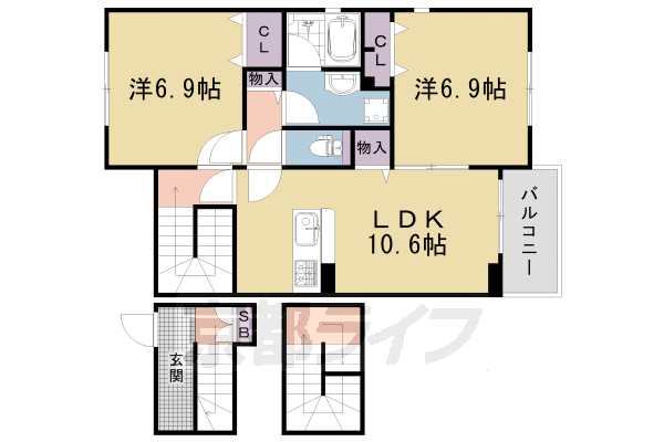 京都市右京区山ノ内宮前町のアパートの間取り