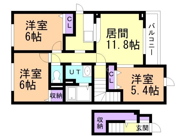 旭川市花咲町のアパートの間取り