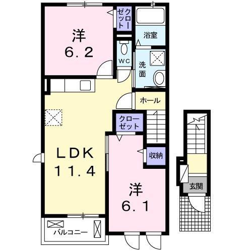 防府市大字高井のアパートの間取り