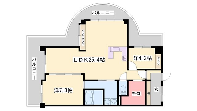 明石市大久保町大久保町のマンションの間取り