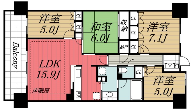 千葉市中央区問屋町のマンションの間取り