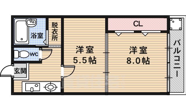 京都市右京区梅津中村町のマンションの間取り