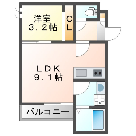 熊本市中央区子飼本町のアパートの間取り