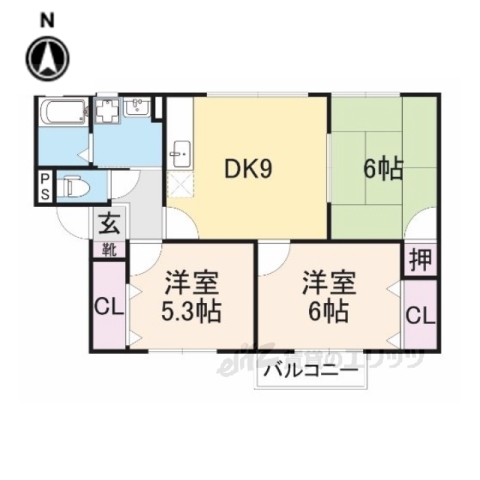 天理市二階堂上ノ庄町のアパートの間取り