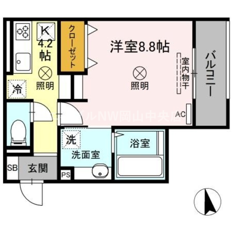 岡山市北区奥田西町のアパートの間取り