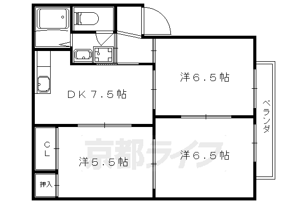 京都市伏見区醍醐御陵東裏町のアパートの間取り