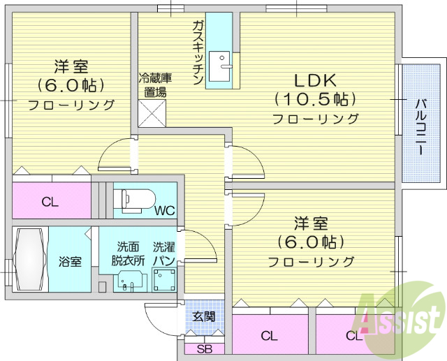 多賀城市城南のアパートの間取り