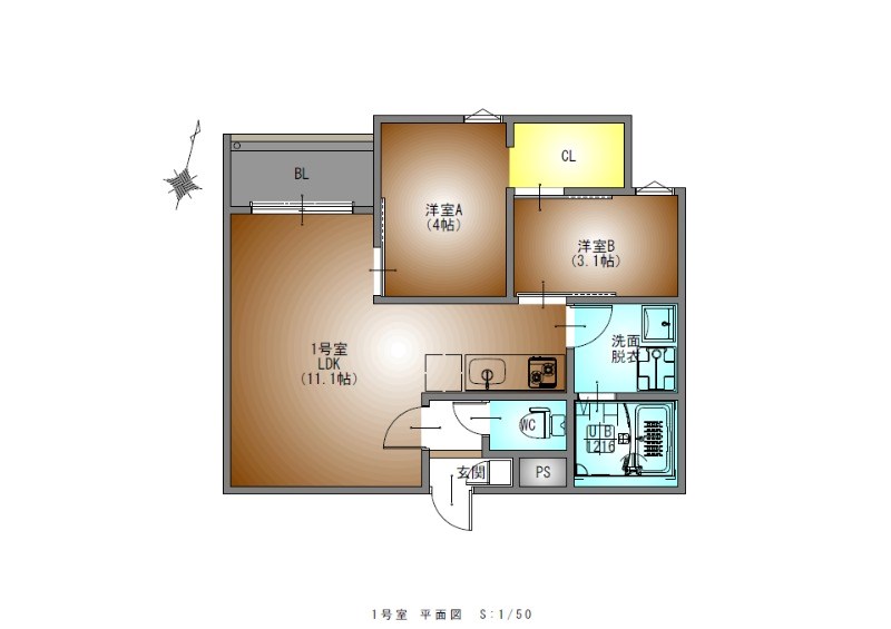 名古屋市南区道徳新町のアパートの間取り