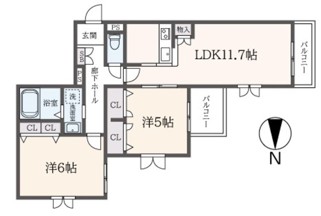 多摩市唐木田のマンションの間取り