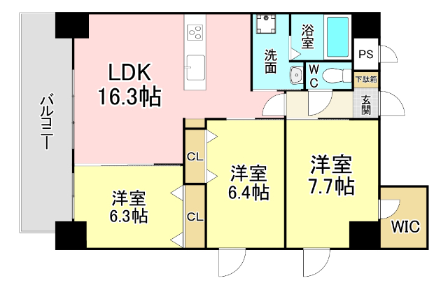 北九州市小倉北区田町のマンションの間取り