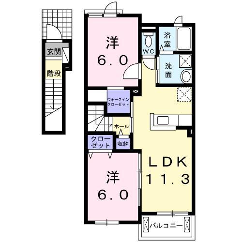 東広島市高屋町高屋堀のアパートの間取り