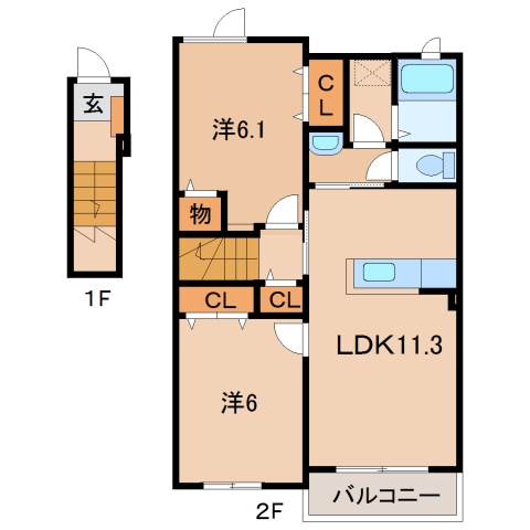 橋本市高野口町名古曽のアパートの間取り