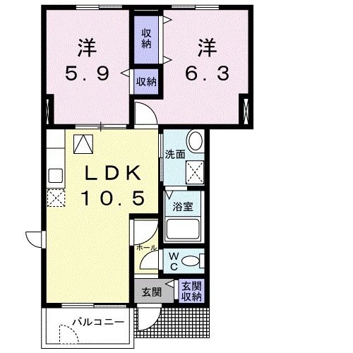 相馬市北飯渕のアパートの間取り