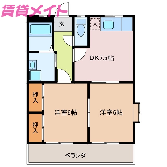 鈴鹿市西条のアパートの間取り